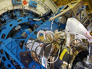 The HAWC+ instrument mounted to the SOFIA telescope.