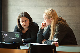 Lydia Pintscher and Lila Tretikov at the Wikimedia hackathon in Zurich, 2014, by Ludovic P (Own work) [CC-BY-SA-3.0 (http://creativecommons.org/licenses/by-sa/3.0)], via Wikimedia Commons