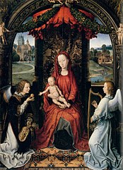 Madonna enthroned with child and two musical angels