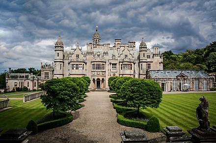 Harlaxton Manor, England, a 19th-century meeting of Renaissance, Tudor and Gothic architecture produced Jacobethan – a popular form of historicist mansion architecture.