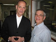 Wiener with John Waters, an American film director, screenwriter, author, actor, stand-up comedian, journalist, visual artist, and art collector, in 2010. Historian Jon Wiener (right) with film director and comedian John Waters after the political podcast Start Making Sense.jpg