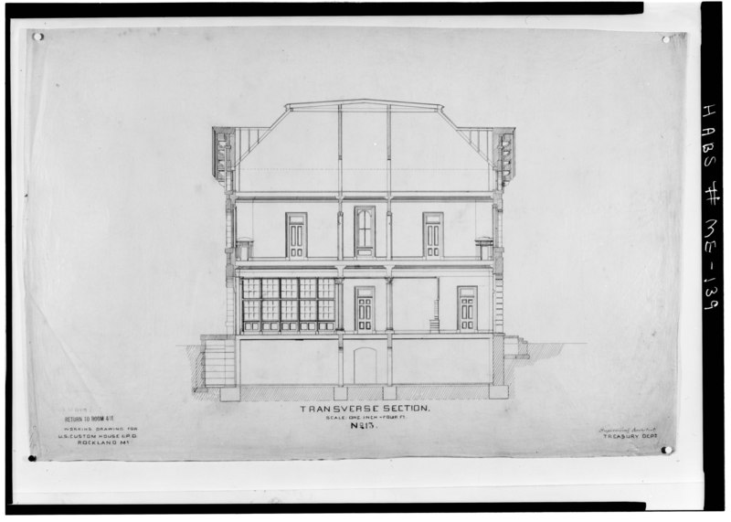 File:Historic American Buildings Survey Photocopy of Drawing c. 1875 in National Archives TRANSVERSE SECTION - U. S. Customhouse and Post Office Building (Old), 17 School Street, HABS ME,7-ROCLA,3-11.tif