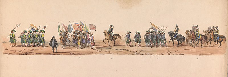 File:Historische optocht bij het tweede eeuwfeest van de Utrechtse Hogeschool, 1836 (plaat 9) Optogt des Nederlandschen Legers naar Ostende, den 3 July 1600, daags na de overwinning by Nieuwpoort volgens , BI-B-FM-129-9.jpg