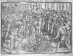 John Hooper's execution as depicted in Foxe's Book of Martyrs. HooperBurning.jpg
