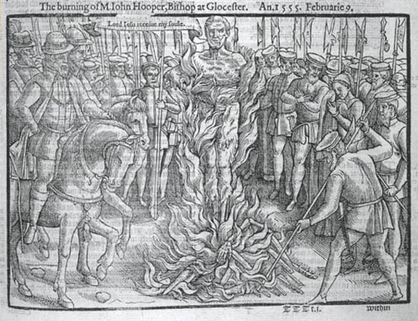 John Hooper's execution as depicted in Foxe's Book of Martyrs.