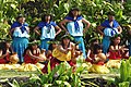 Hula kahiko performance at the pa hula in Hawaii Volcanoes National Park