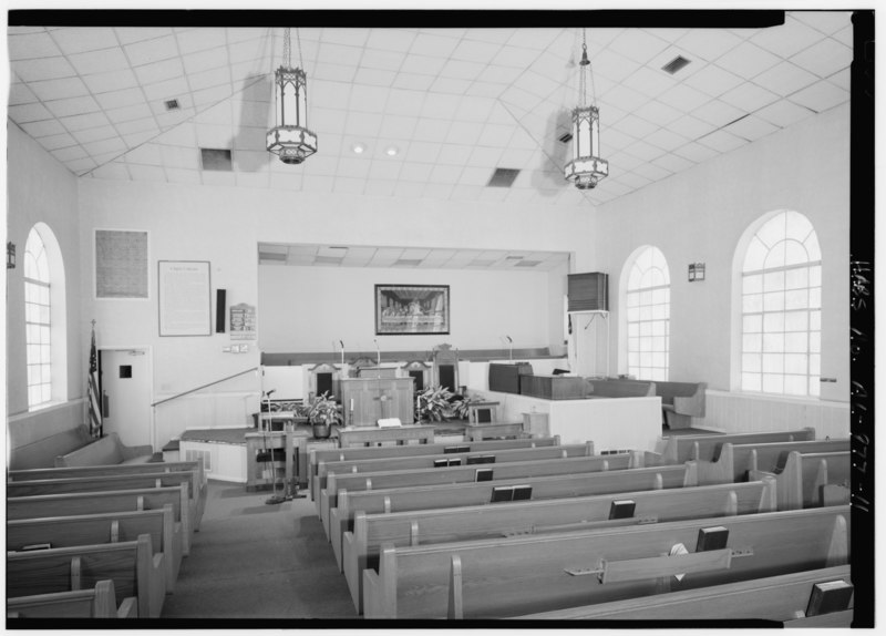 File:INTERIOR VIEW, SANCTUARY, PULPIT, CHOIR STAND, ORGAN AND PIANO ON PLATFORM; MINISTER'S CHAIRSONE IN FRONT OF THE PULPIT FOR ONE WHO BRINGS THE MESSAGE - Bethel Baptist Church, HABS ALA,37-BIRM,26-11.tif