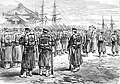 日本の西南戦争。右から2番目の兵の背嚢に赤十字が入っている（1877年）