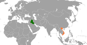Mapa indicando localização do Iraque e do Vietnã.