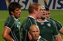 O'Callaghan playing against Georgia at the 2007 Rugby World Cup (far left) Ireland vs Georgia, Rugby World Cup 2007 Little and Large.jpg
