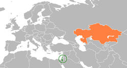 Map indicating locations of Israel and Kazakhstan