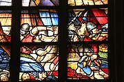 English: Detail of the stained-glass window number 26 in the Sint Janskerk at Gouda, Netherlands: "The relief og Samaris"