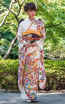 Japanese traditional red kimono bag in polyester cotton, POUCH