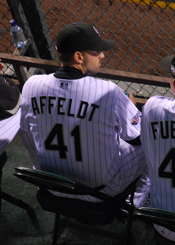 Affeldt sitting next to Brian Fuentes while with the Rockies in 2007.