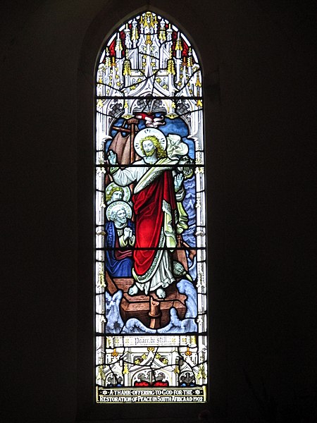 Jesus stilling the waves stained glass window, Priory Church, Upper Beeding, West Sussex. Designed in 1902. 
