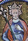 Knut den store illustrerad i ett medeltida manuskript.