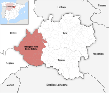 Die Lage des Gerichtsbezirk El Burgo de Osma-Ciudad de Osma in der Provinz Soria