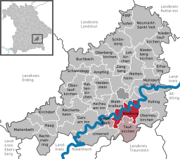 Läget för Kraiburg am Inn i Landkreis Mühldorf am Inn