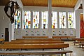 English: Stained glass windows in the east wall Deutsch: Mosaikfenster in der Ostwand