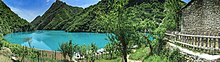 Lake Koman was formed as a result of the construction of the Koman Hydroelectric Power Station in 1985. Lake komani 2016 Albania.jpg