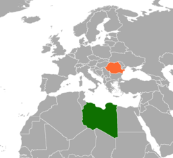 Map indicating locations of Libya and Romania