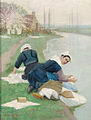 Women Washing Laundry on a River Bank, peinture à l'huile sur toile, sans date