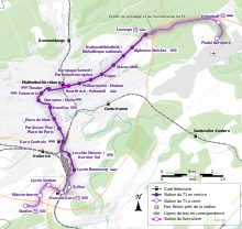 نقشه ای که مسیر برنامه ریزی شده خط جدید تراموا از فرودگاه لوکزامبورگ به کلوش d'Or را نشان می دهد