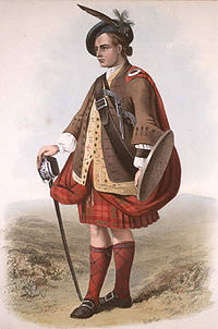 A romanticised Victorian-era illustration of a Clansman by R. R. McIan from The Clans of the Scottish Highlands published in 1845. MacNab (R. R. McIan).jpg