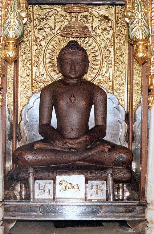 The idol of Mahavira, the 24th and last Tirthankara of Jainism.