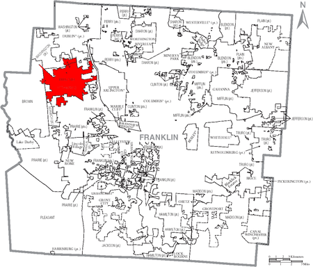 Map of Franklin County Ohio With Hilliard Labeled.png