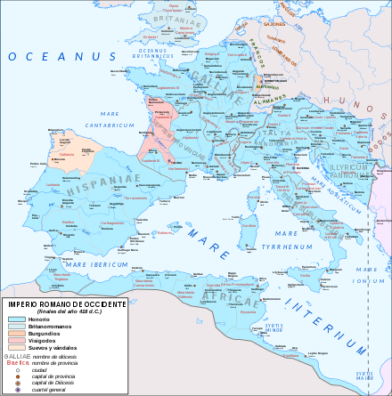 Western Empire as it started to fragment, 418 CE