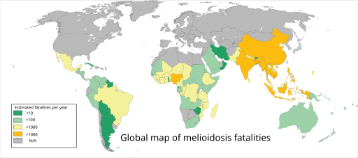 Melioidosis world map distribution