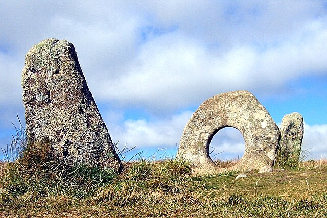 Men-an-tol and the 'holed stone' which may have been a rock-cut basin