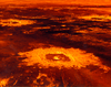 false image of impact craters on Venus, including Saskia in the foreground