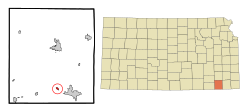 Location of Dearing, Kansas