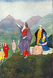 Moisés transmite os preceptos ao pobo de Israel. Ilustración de Hartwell James, 1905-16