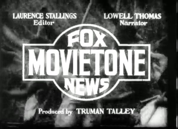 Title card from a 1935 Fox Movietone News newsreel