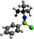 Ball-and-stick model of N-tert-butylbenzenesulfinimidoyl chloride N-tert-butylbenzenesulfinimidoyl chloride (3D).png