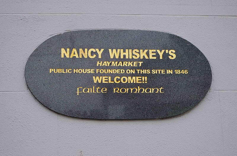 File:Nancy Whiskey's (2) - plaque, 1 Church Street, Carlow - geograph.org.uk - 5944151.jpg