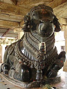 Nandi (bull) in the Gangadeshvara temple is made of soap stone Nandi (bull) in Gangadeshvara Temple at Turvekere.JPG