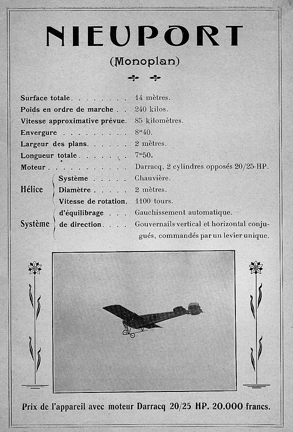 1911 Nieuport catalogue showing an early version of the Nieuport 2