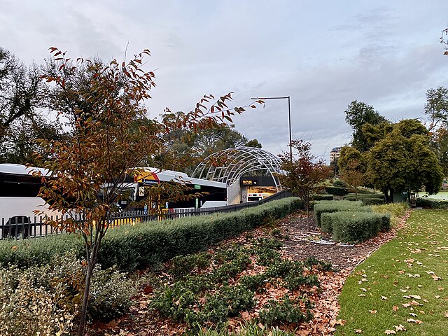 The entrance to the O-Bahn Busway tunnel, which passes under Rymill Park