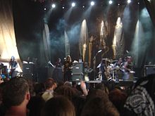 Gli Opeth in concerto. Da sinistra verso destra: Peter Lindgren, Per Wiberg, Mikael Åkerfeldt, Martin Mendez, Martin Axenrot