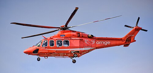 Ornge air ambulance C-GYNP departing from the Kitchener helipad.