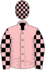 Pink, black checked sleeves, checked cap