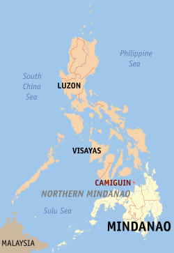 Mapa ti Filipinas a mangipakita ti pakasarakan ti Camiguin.