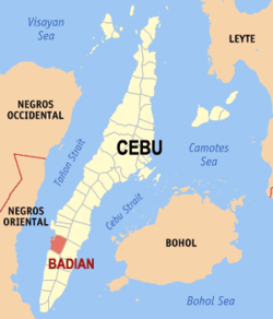 Mapa de Cebu con Badian resaltado