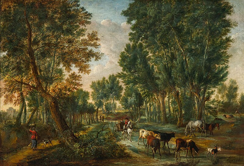 File:Pieter Andreas Rysbraeck - Wooded landscape with travelers and animals near a fording.jpg