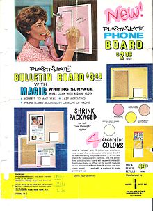 Original early 1960s ad for "Plasti-slate", the first whiteboard/dry erase board invented by Martin Heit Plasti-slate 001.jpg