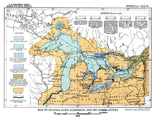 Map of Glacial Lake Algonquin and its Correlatives (USGS 1915) Plate 21 - Glacial Lake Algonquin and its Correlatives (USGS 1915).JPG